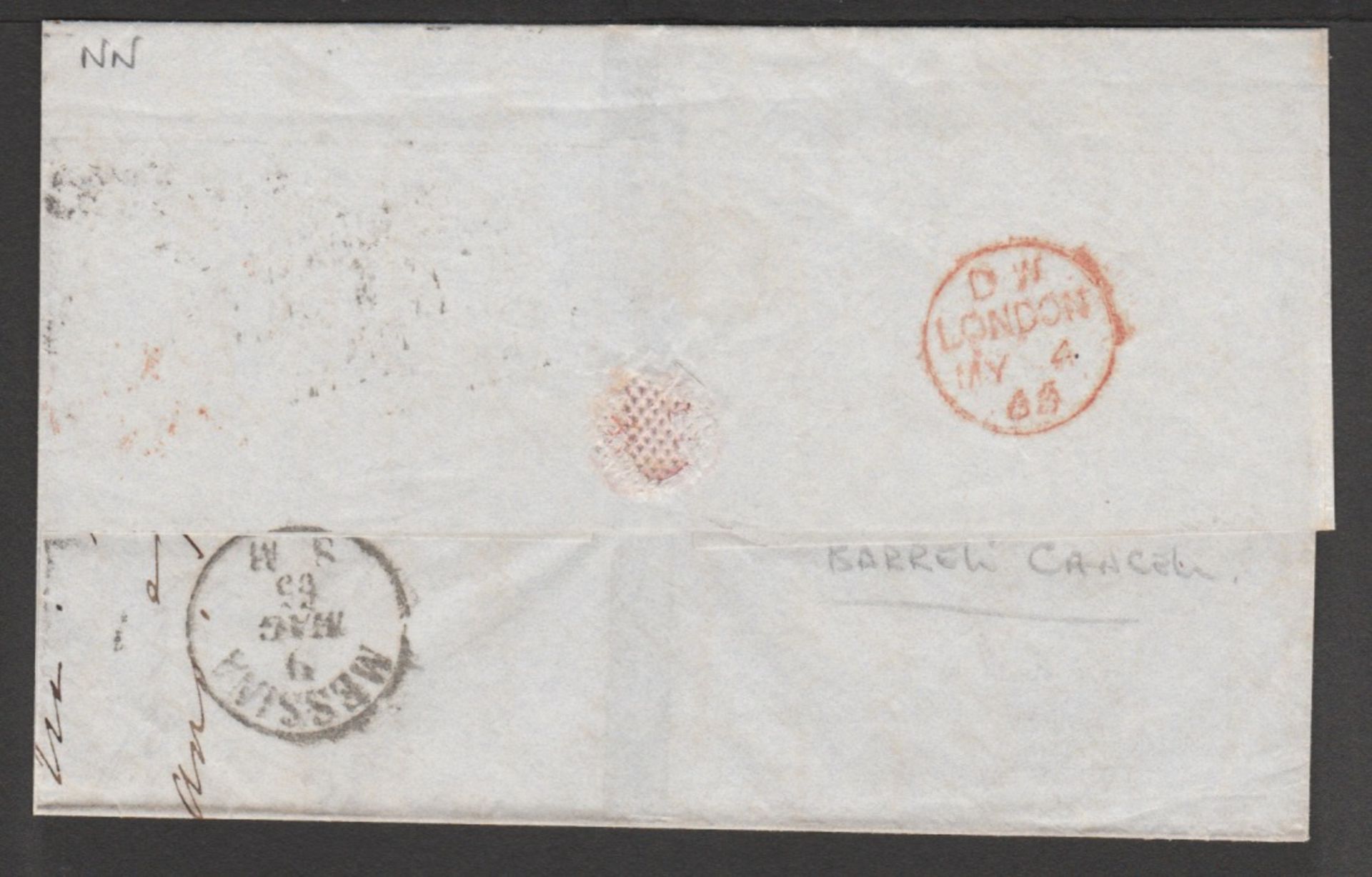 G.B. - Scotland 1865 Entire to Sicily with 1862-64 6d cancelled by distinctive Glasgow 159 barrel s - Image 2 of 2