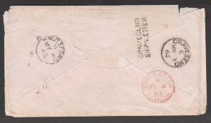 G.B. - Ship Letters - Gravesend 1865 Stampless Cover to England charged 1/-, backstamped by the very