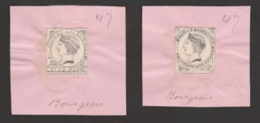 South Australia 1891-96 Competition Essays - 2 1/2d and 5d stamp designs, crudely drawn in pencil, f