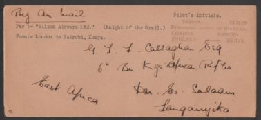 Kenya, Uganda & Tanganyika 1929 Stampless cover to G. Callegham in Dar-es-Salaam inscribed Per Wilso