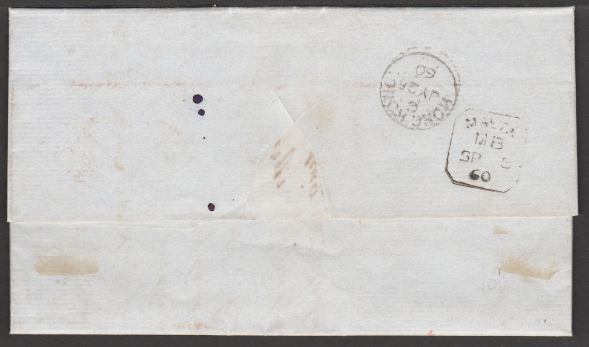 Hong Kong / Malta 1860 Entire letter prepaid 1/- from Hong Kong to Marseille endorsed ""Per Singapor - Image 3 of 3