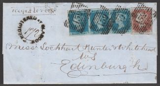 G.B. - Scotland/Registered 1850 Entire registered from Glasgow to Edinburgh franked by 1d red + 2d