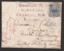 Crash & Wreck - Railways / Japan 1919 (25 Dec) Cover from Tokio to Tennessee with Japan 1914 2s gr