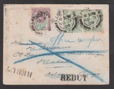 G.B. - King Edward VII / Belgian Congo 1908 (7 Nov) Cover from Lancaster to the French Upper Congo