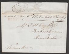 United States - Boston - British 1843 (Apr 30) Entire Letter from Boston to Worcestershire, charged