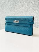 HERMES Hermes Kelly Longue Blue Epsom Leather Palladium Hardware Wallet