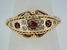 Vintage 9ct (375) Yellow Gold Garnet & Diamond Ring