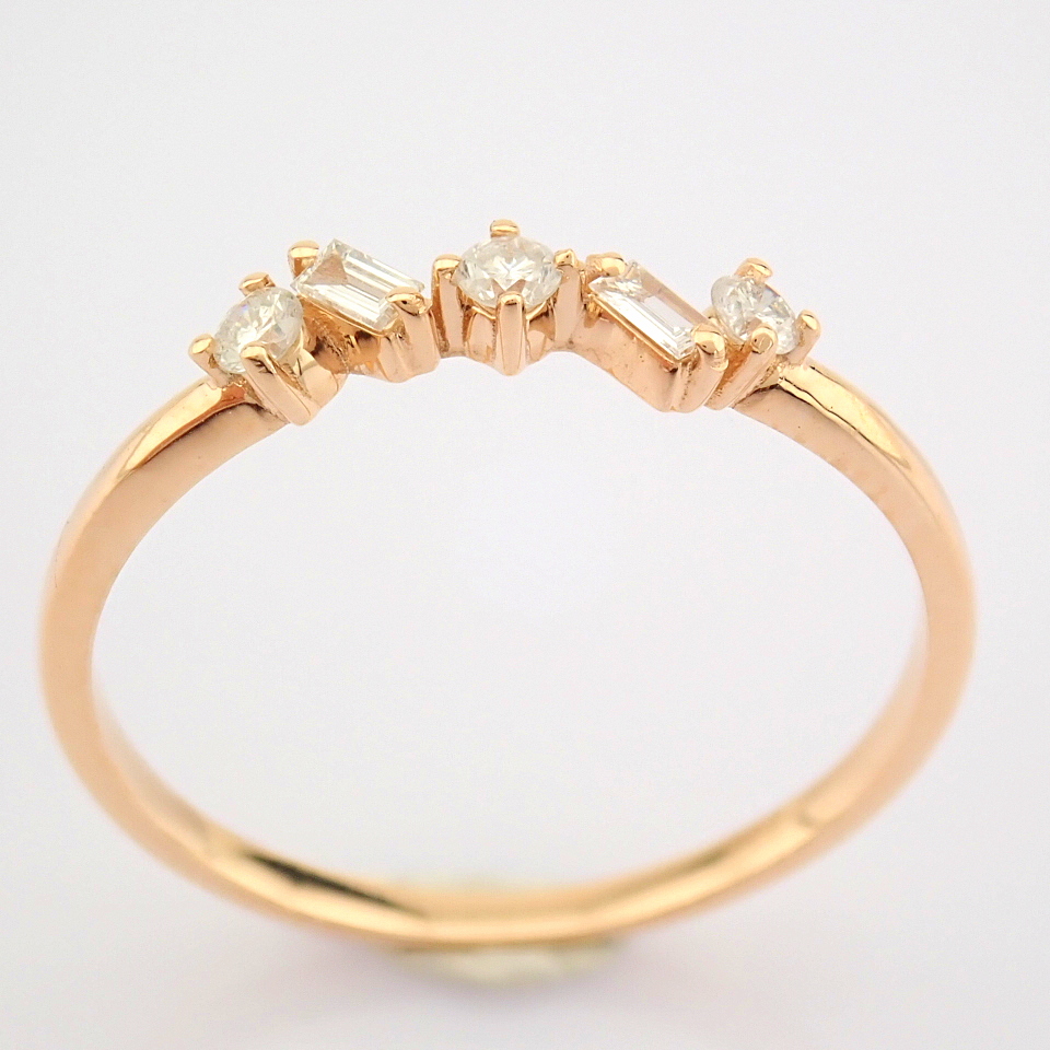 IDL Certificated 14K Rose/Pink Gold Baguette Diamond & Diamond Ring (Total 0.14 ct Stone) - Image 6 of 9