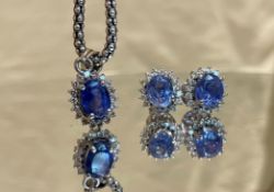 Beautiful Natural Ceylon sapphire Pendant and Earrings set with Natural Diamonds and 18k gold