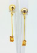 14ct (585) Yellow Gold Citrine Long Drop Stud Earrings