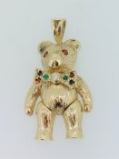 9ct (375) Yellow Gold Moveable Teddy Bear Stone Set Pendant