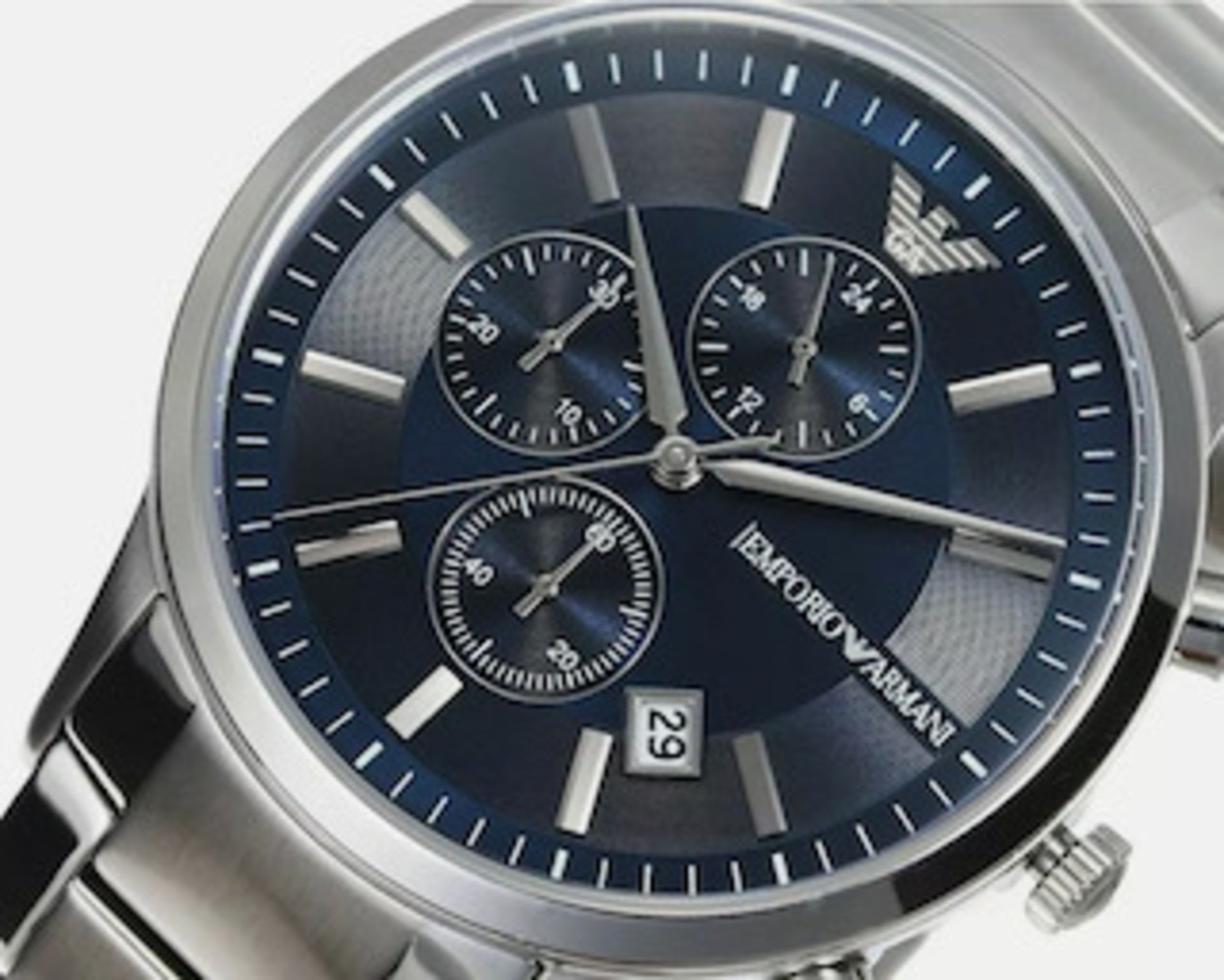 Emporio Armani AR11164 Men's Blue Dial Silver Bracelet Chronograph Watch - Image 5 of 6
