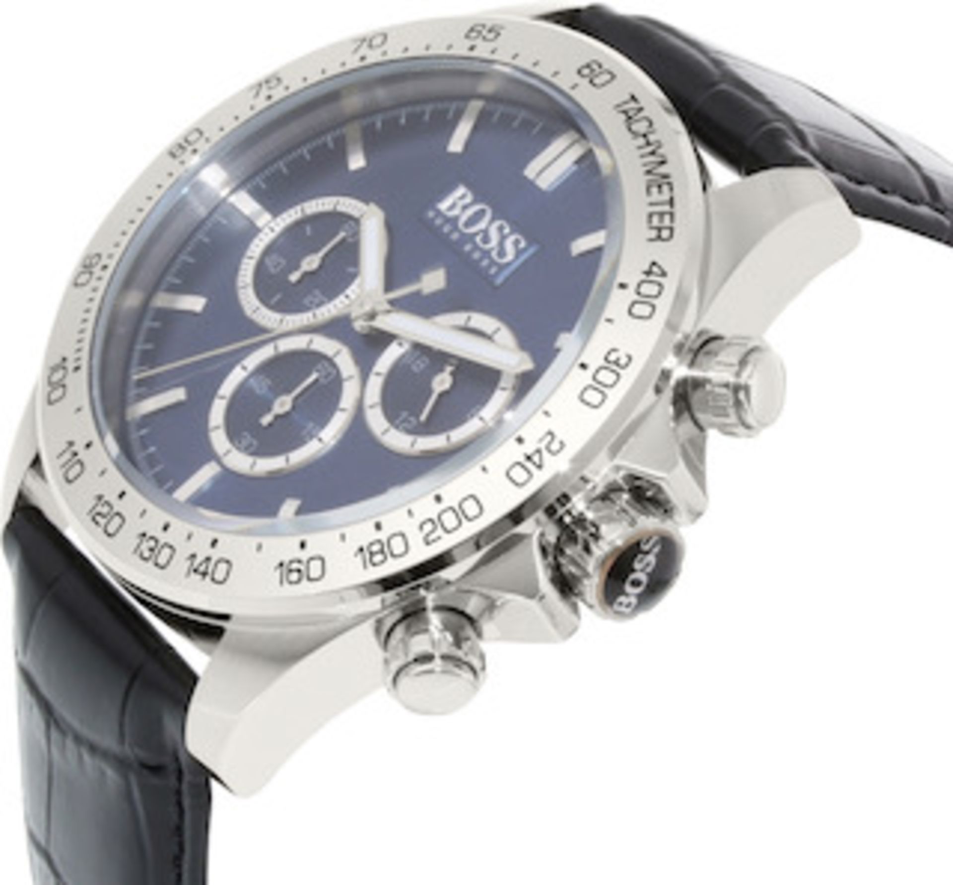Hugo Boss 1513176 Men's Ikon Blue Dial Black Leather Strap Chronograph Watch - Image 5 of 6