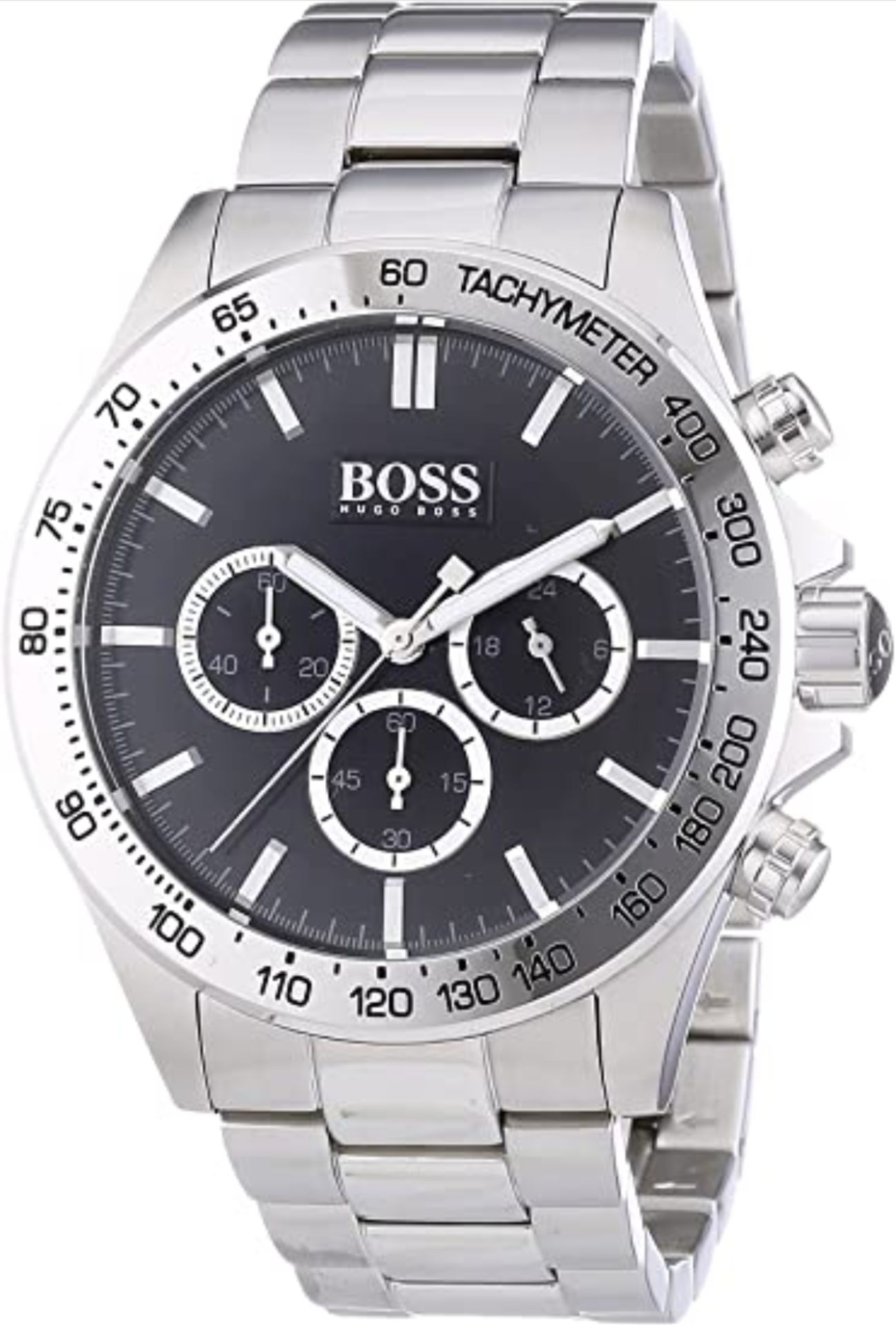 Men's Hugo Boss Ikon Black Dial Silver Bracelet Chronograph Watch 1512965 - Image 2 of 6