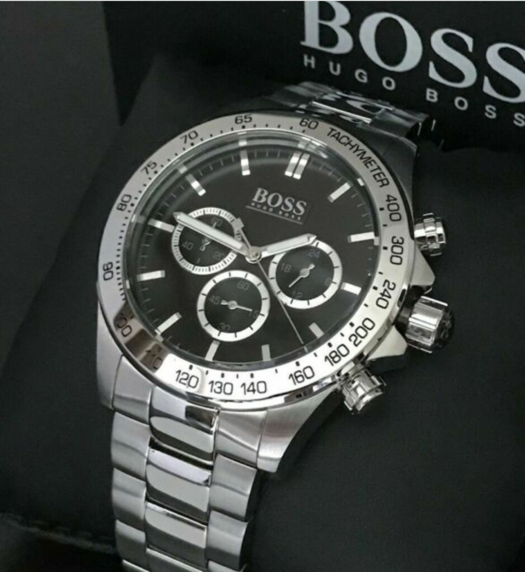 Men's Hugo Boss Ikon Black Dial Silver Bracelet Chronograph Watch 1512965 - Image 5 of 6