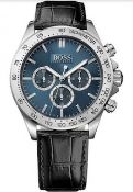 Hugo Boss 1513176 Men's Ikon Blue Dial Black Leather Strap Chronograph Watch
