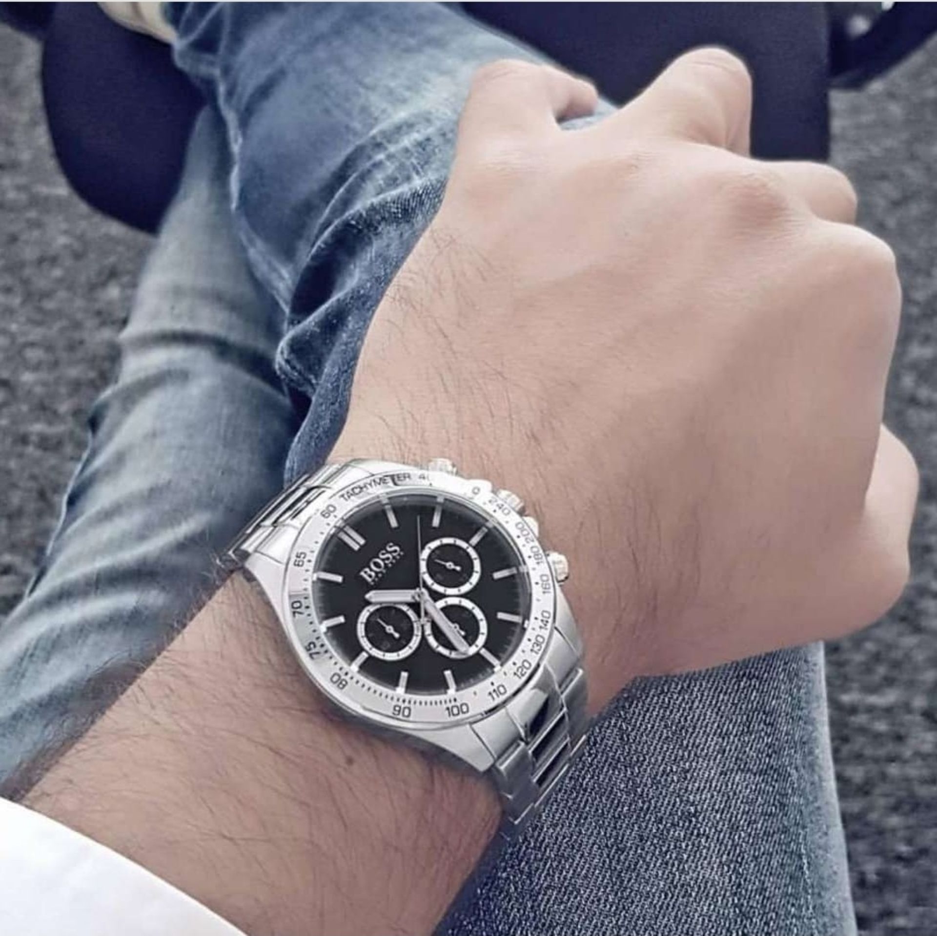 Men's Hugo Boss Ikon Black Dial Silver Bracelet Chronograph Watch 1512965 - Image 3 of 6