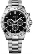 Men's Hugo Boss Ikon Black Dial Silver Bracelet Chronograph Watch 1512965