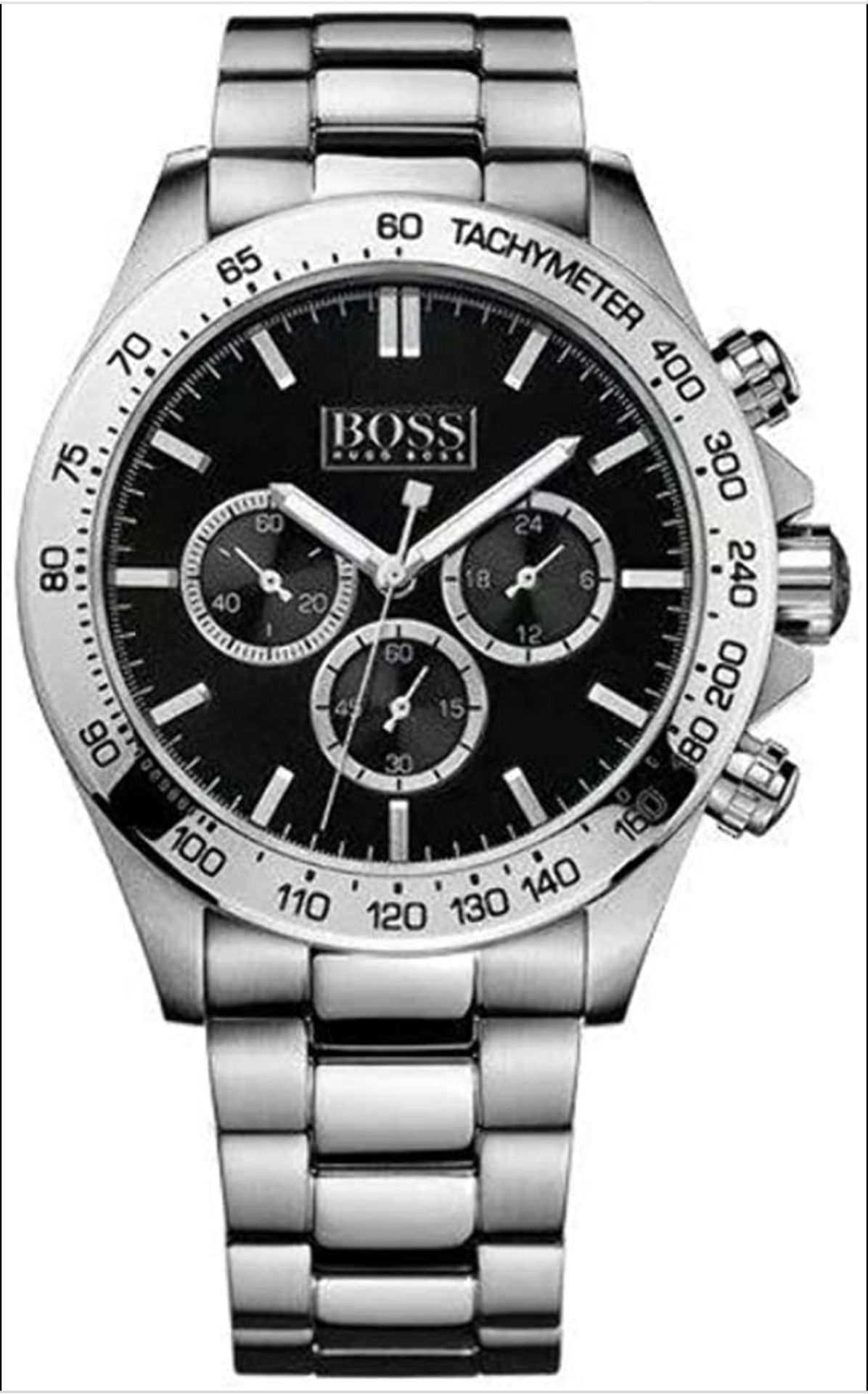 Men's Hugo Boss Ikon Black Dial Silver Bracelet Chronograph Watch 1512965