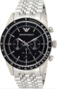 Emporio Armani AR5988 Men's Tazio Black Dial Silver Bracelet Chronograph Watch