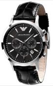Emporio Armani AR2447 Men's Renato Black Leather Strap Chronograph Watch