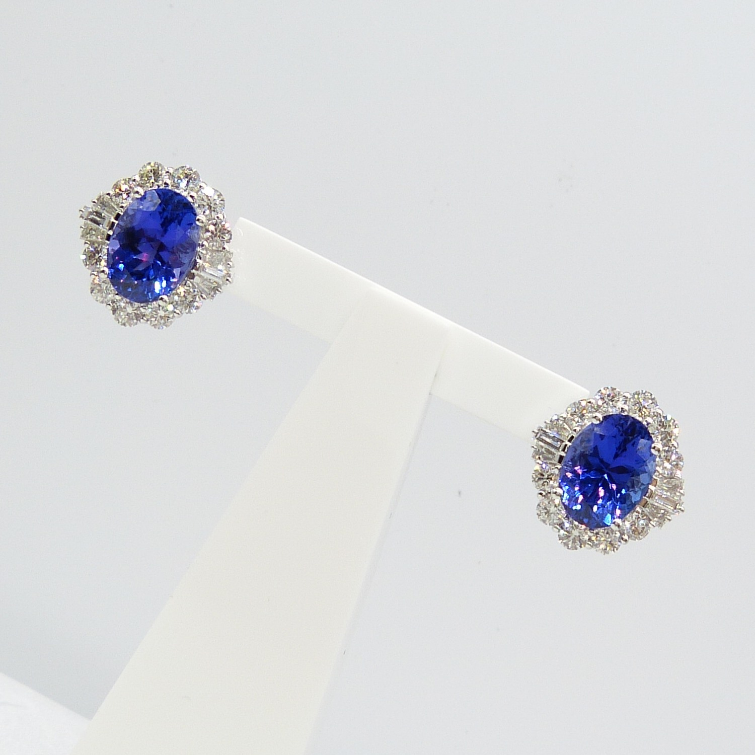 A large pair of loupe-clean tanzanite and diamond cluster earrings in 18ct white gold, certificated - Image 6 of 9