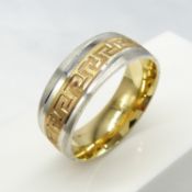 A Moda demo Greek key-style ring in silver and brass