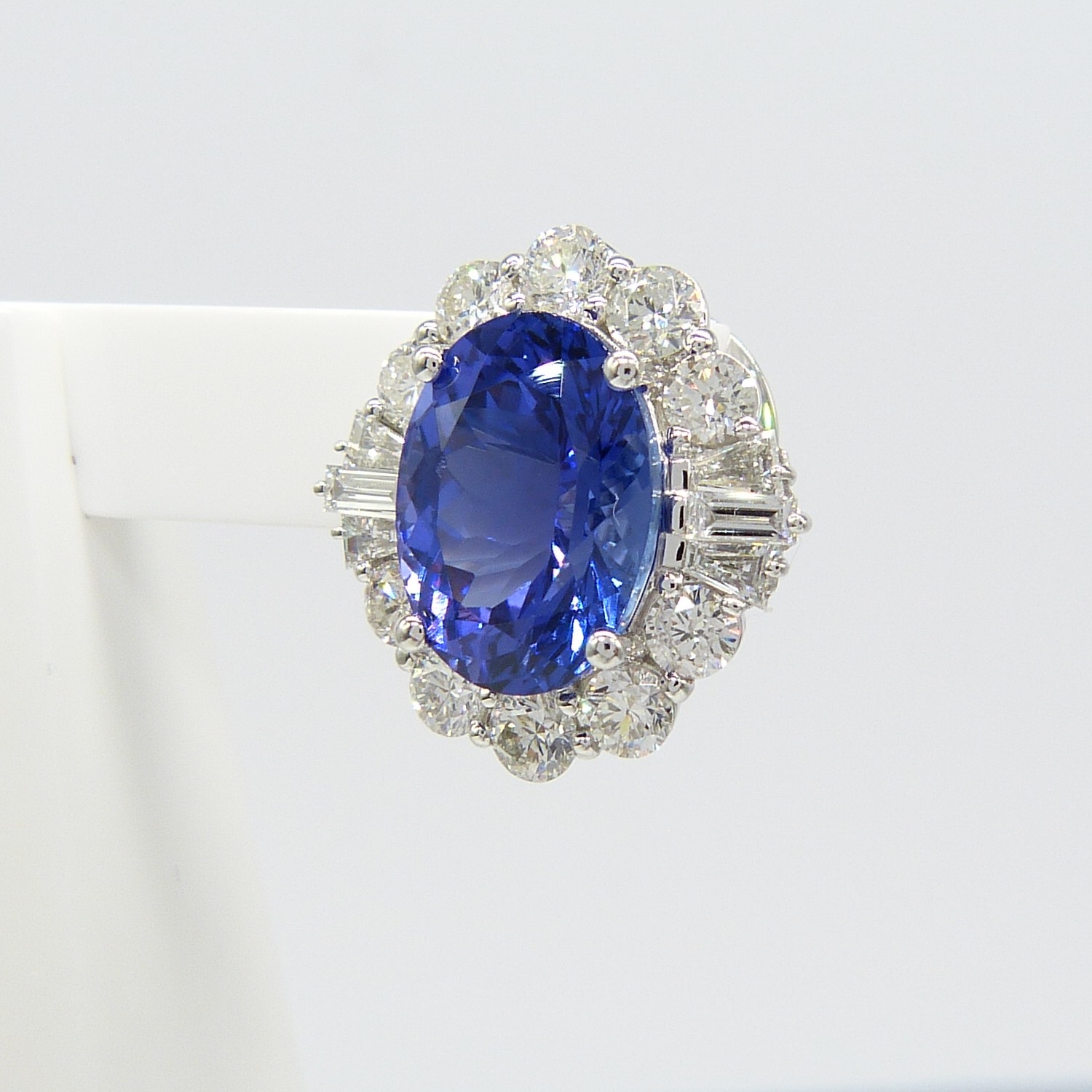 A large pair of loupe-clean tanzanite and diamond cluster earrings in 18ct white gold, certificated - Image 7 of 9