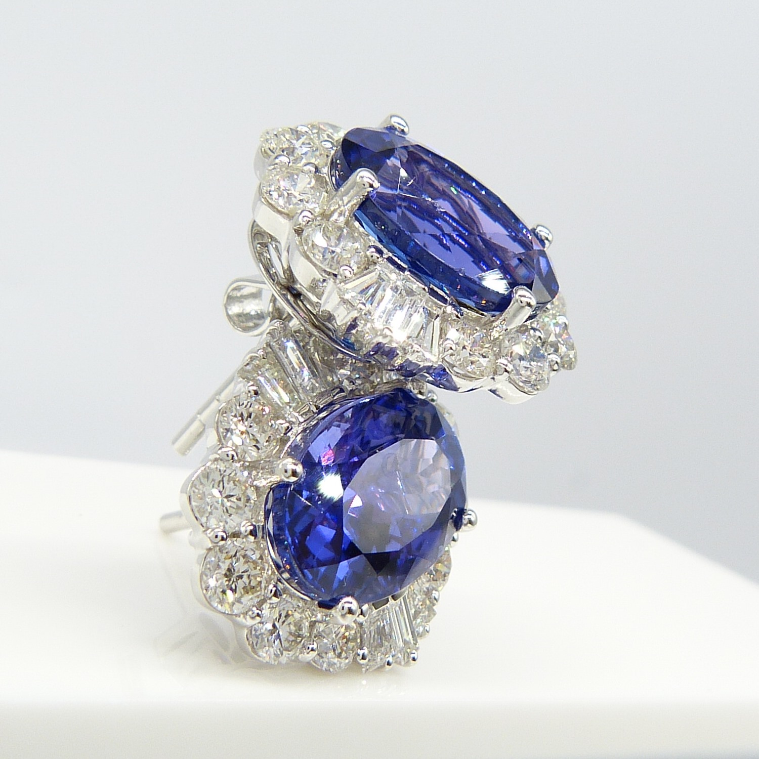 A large pair of loupe-clean tanzanite and diamond cluster earrings in 18ct white gold, certificated - Image 8 of 9