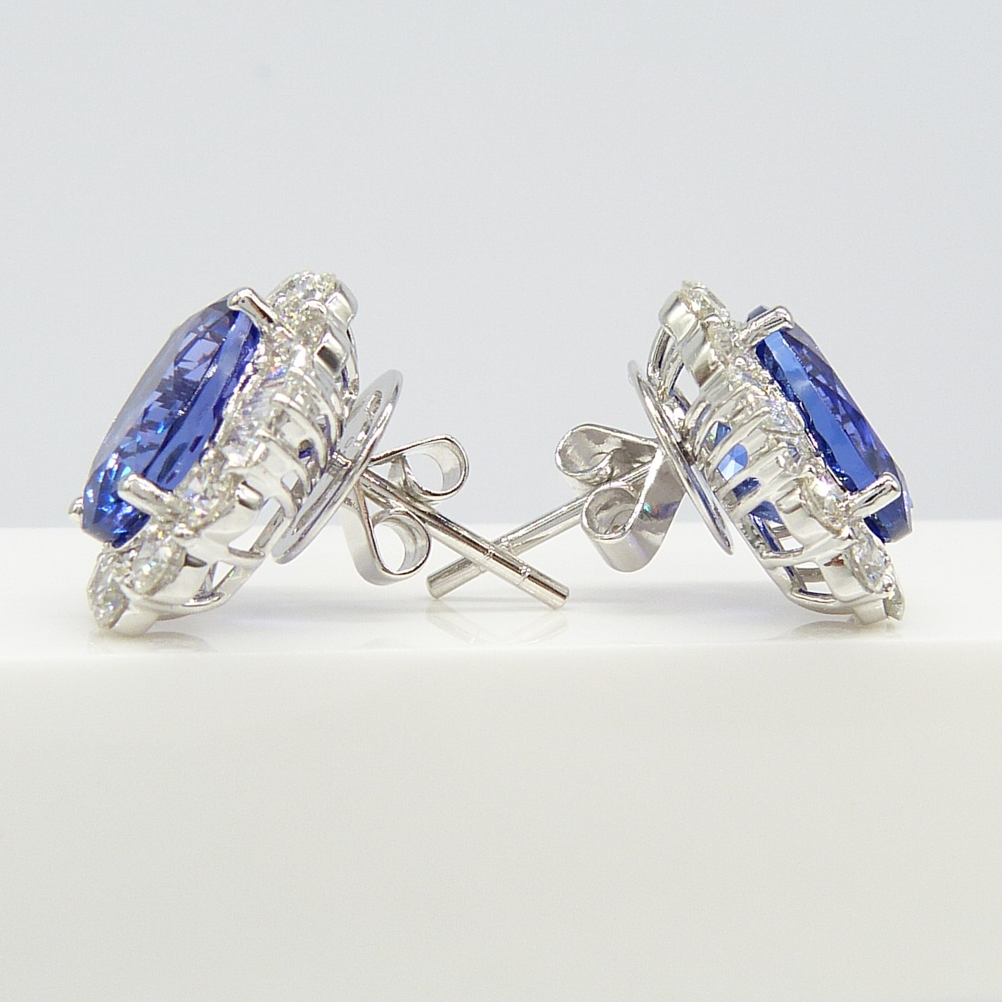A large pair of loupe-clean tanzanite and diamond cluster earrings in 18ct white gold, certificated - Image 9 of 9