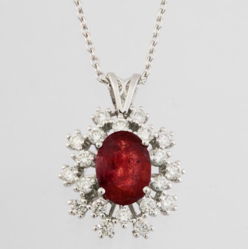 Certificated 18K White Gold Diamond & Ruby Pendant - Image 2 of 2