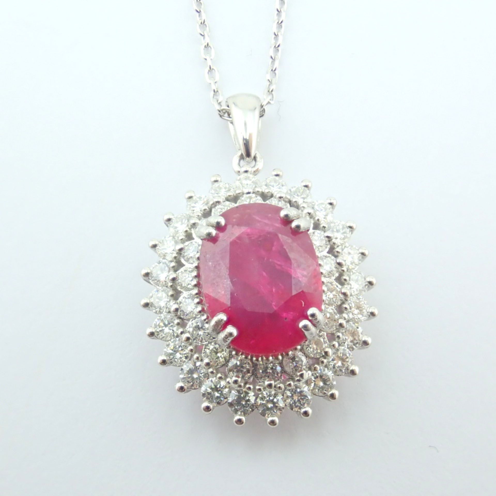 Certificated 14K White Gold Diamond & Ruby Necklace - Image 5 of 11