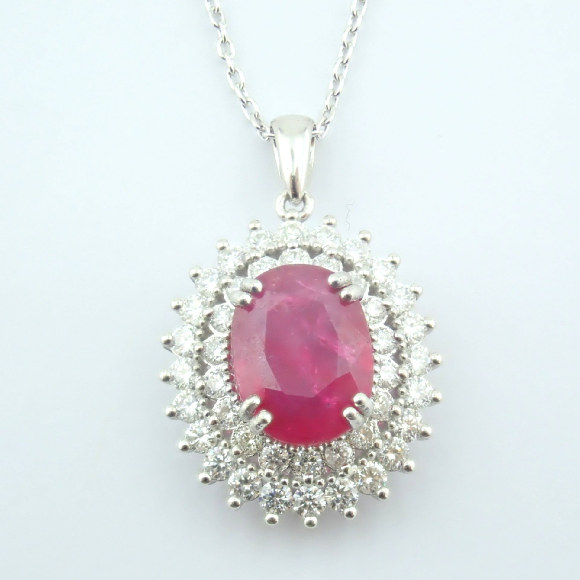 Certificated 14K White Gold Diamond & Ruby Necklace - Image 8 of 11