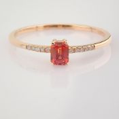 Certificated 14K Rose/Pink Gold Diamond & Orange Sapphire Ring