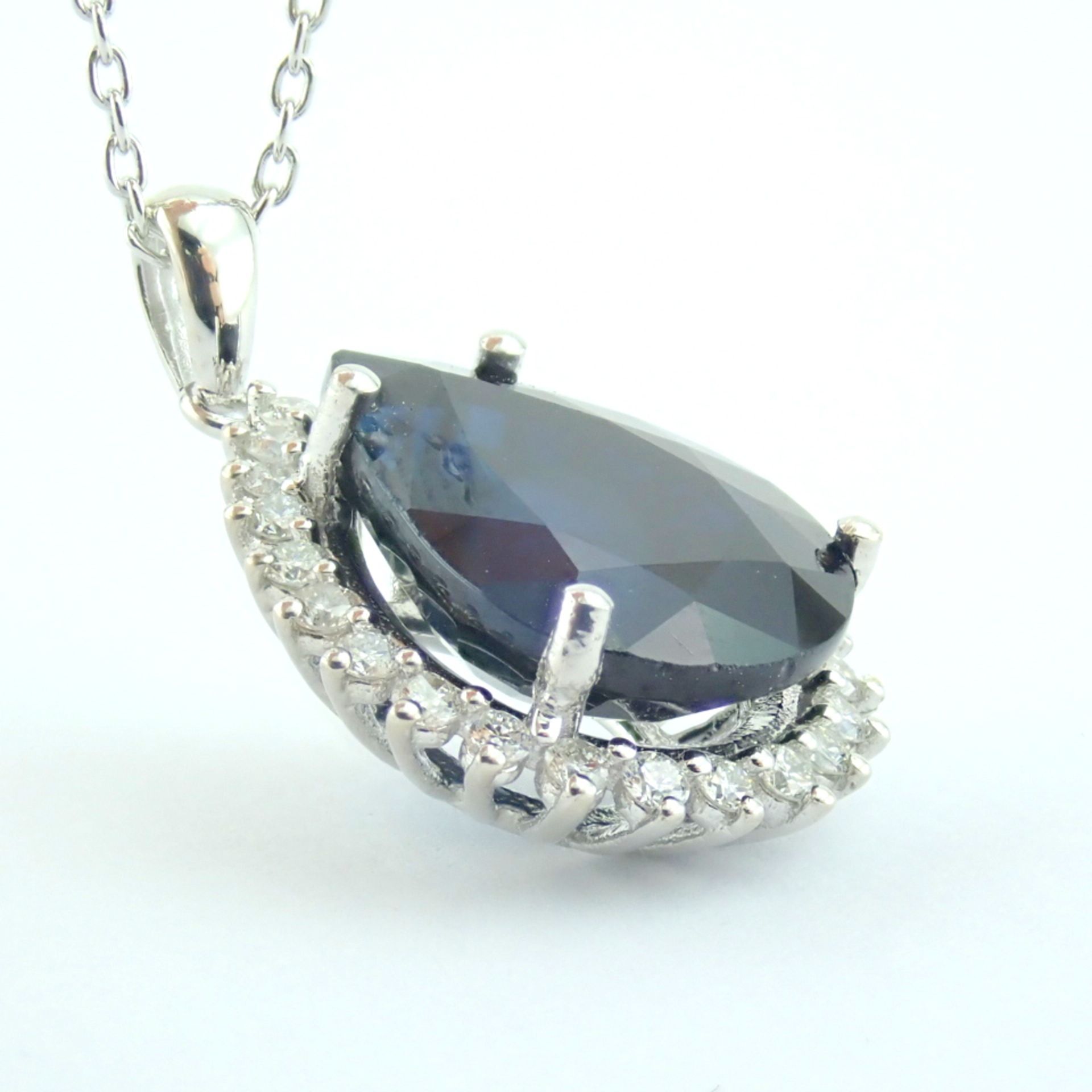 Certificated 14K White Gold Diamond & Sapphire Necklace - Image 10 of 12