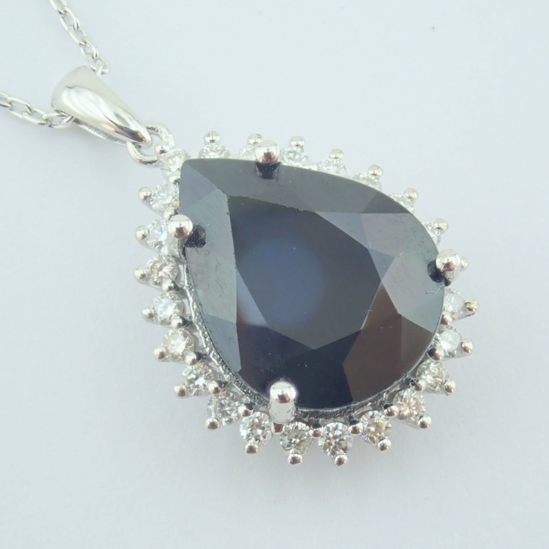Certificated 14K White Gold Diamond & Sapphire Necklace - Image 4 of 12
