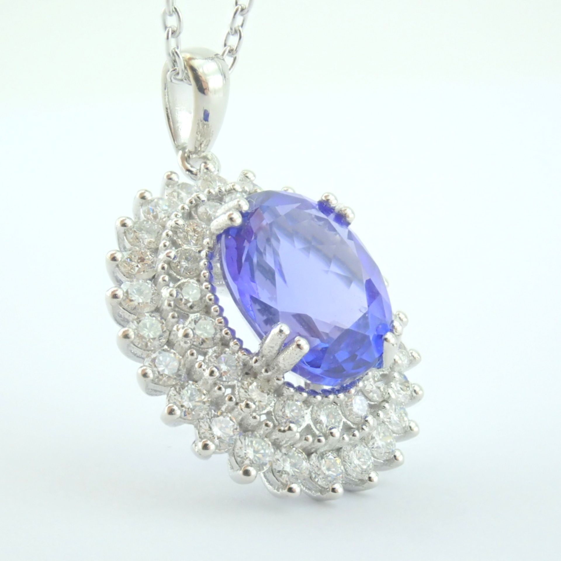 Certificated 14K White Gold Diamond & Tanzanite Necklace - Image 7 of 17