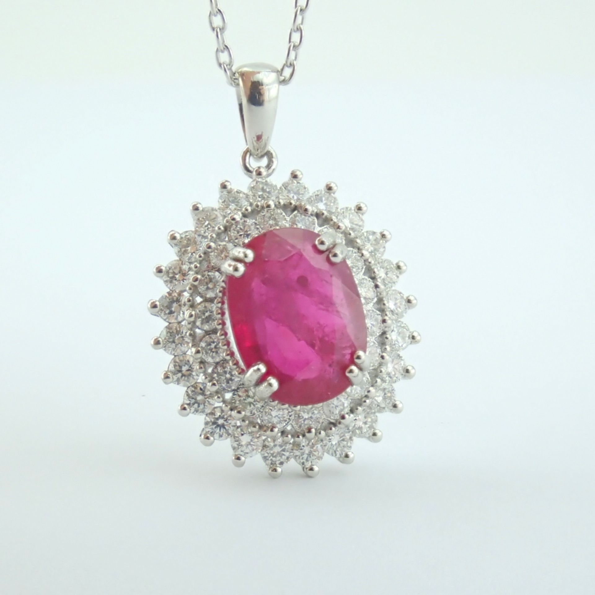 Certificated 14K White Gold Diamond & Ruby Necklace - Image 10 of 11