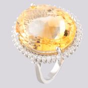 Certificated 14K White Gold Diamond & Citrin Ring