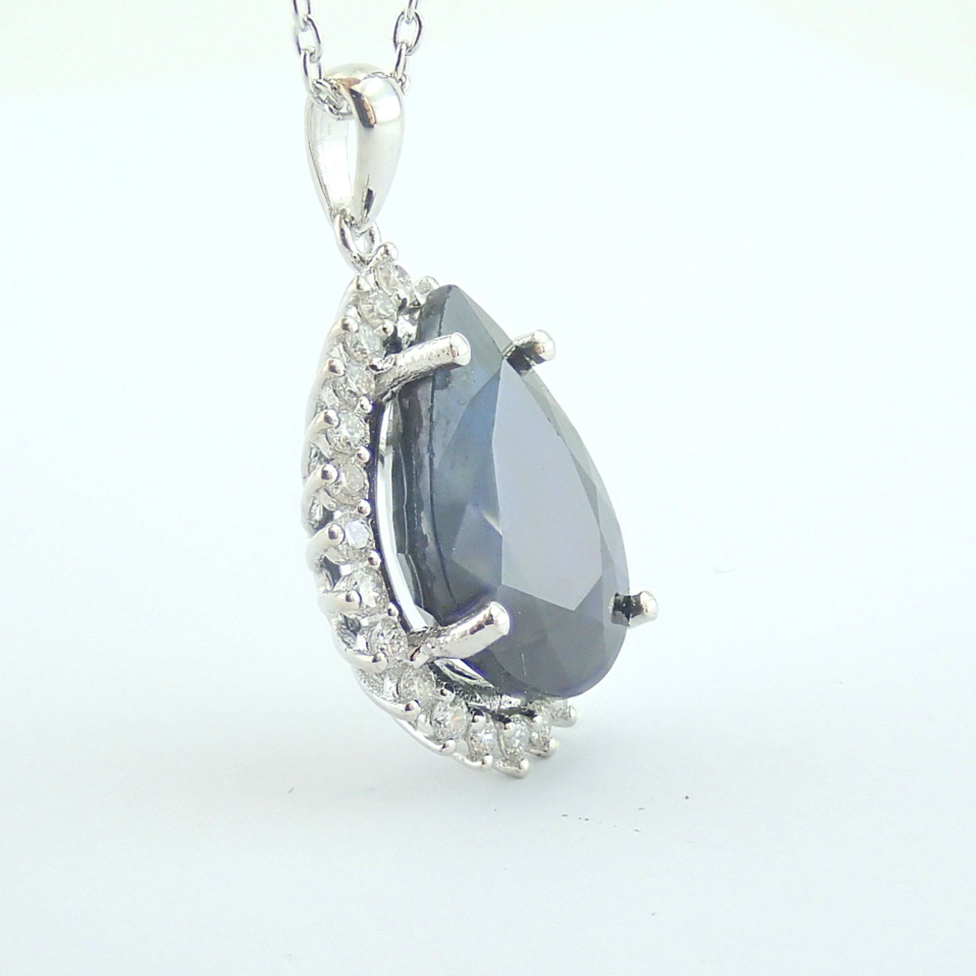 Certificated 14K White Gold Diamond & Sapphire Necklace - Image 9 of 12