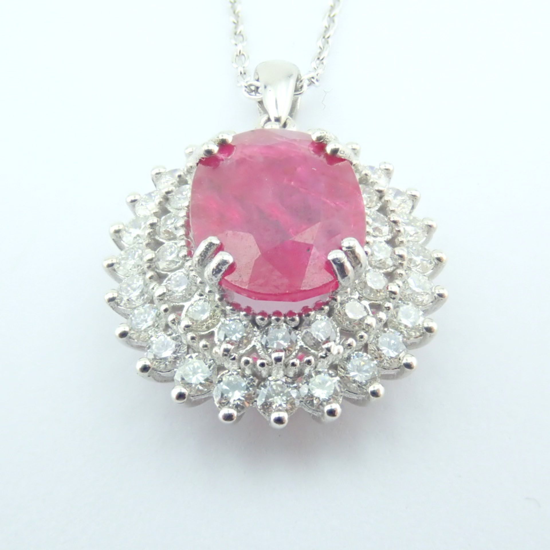 Certificated 14K White Gold Diamond & Ruby Necklace - Image 6 of 11