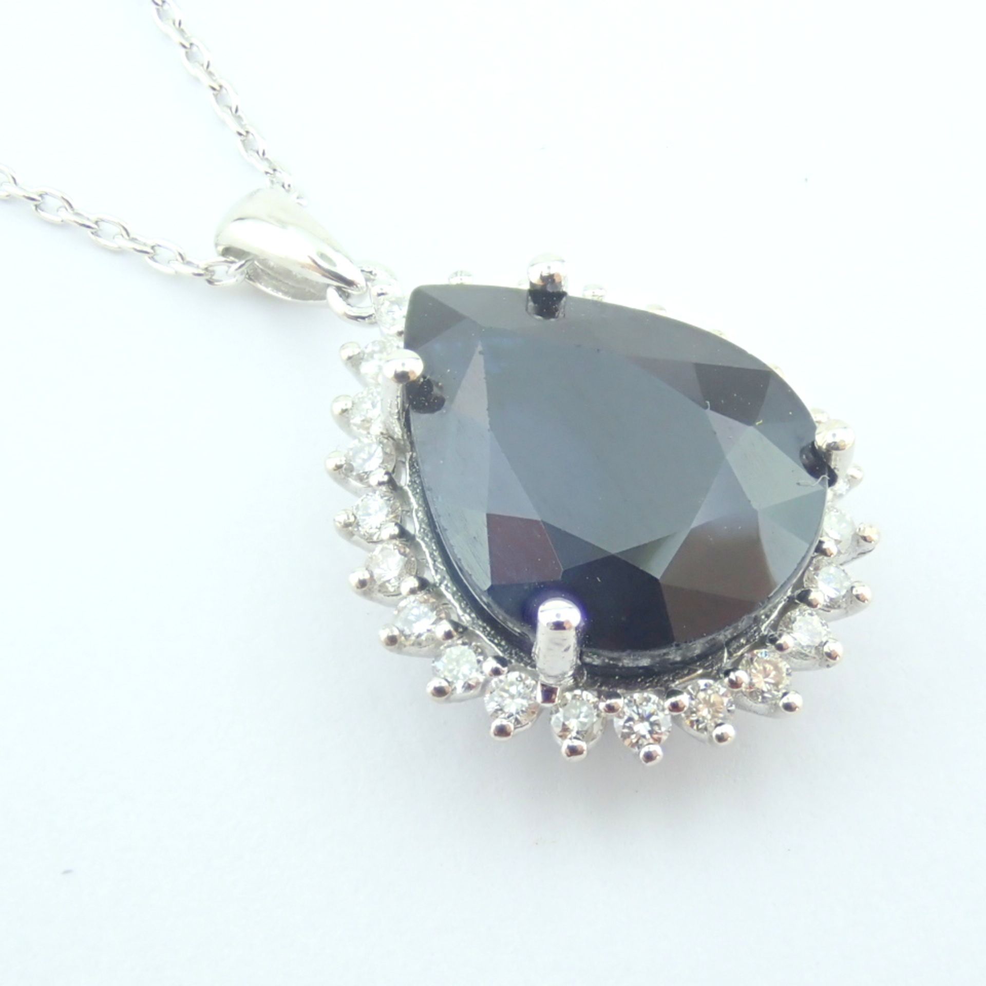 Certificated 14K White Gold Diamond & Sapphire Necklace - Image 3 of 12