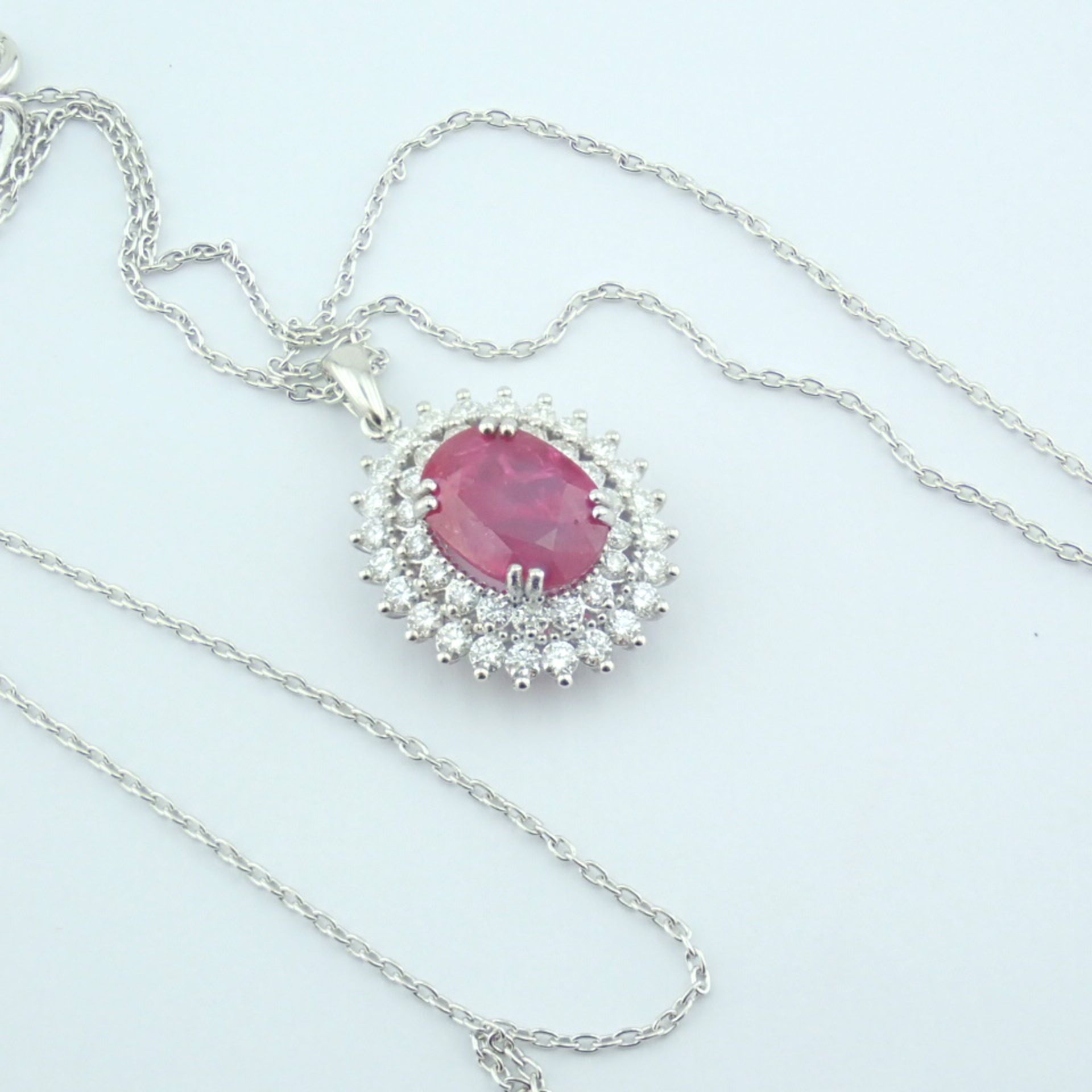 Certificated 14K White Gold Diamond & Ruby Necklace - Image 2 of 11