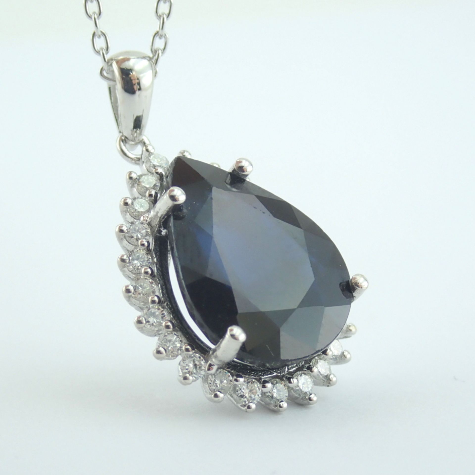 Certificated 14K White Gold Diamond & Sapphire Necklace - Image 11 of 12