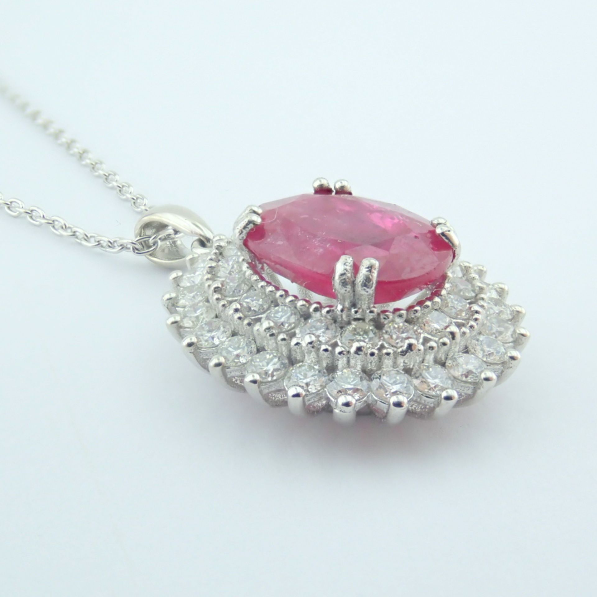 Certificated 14K White Gold Diamond & Ruby Necklace - Image 4 of 11