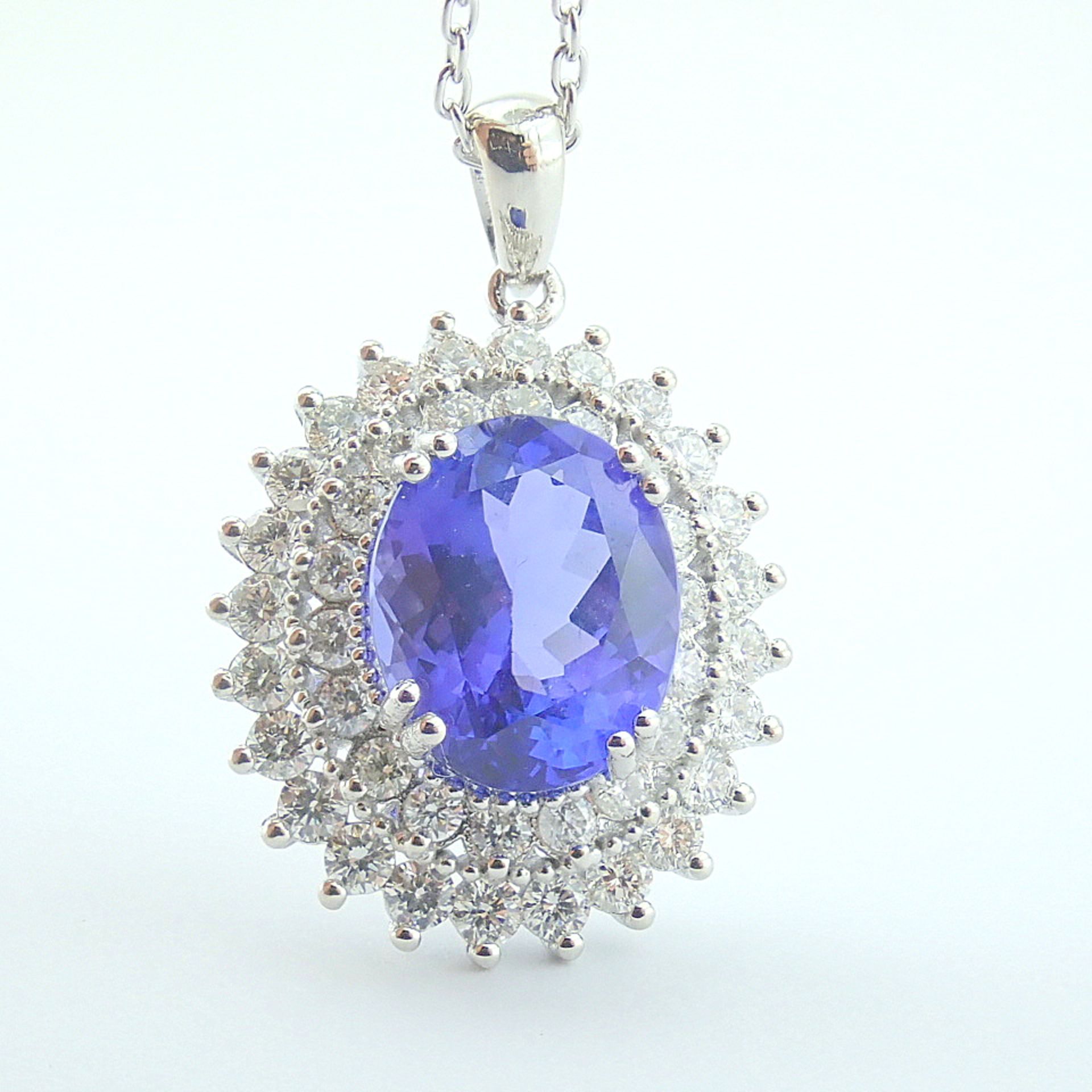 Certificated 14K White Gold Diamond & Tanzanite Necklace - Image 5 of 17