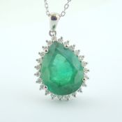 Certificated 14K White Gold Diamond & Emerald Necklace