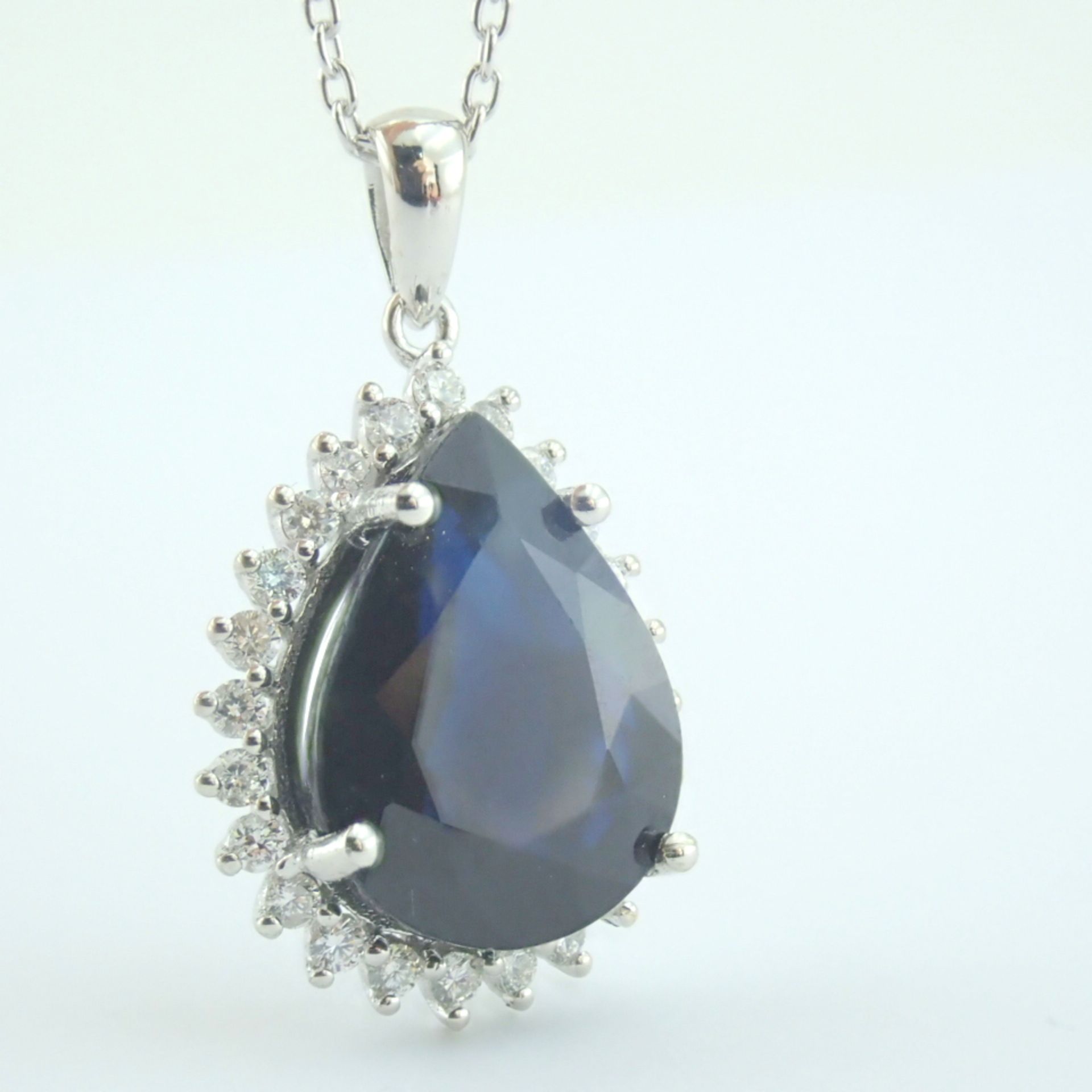 Certificated 14K White Gold Diamond & Sapphire Necklace - Image 12 of 12