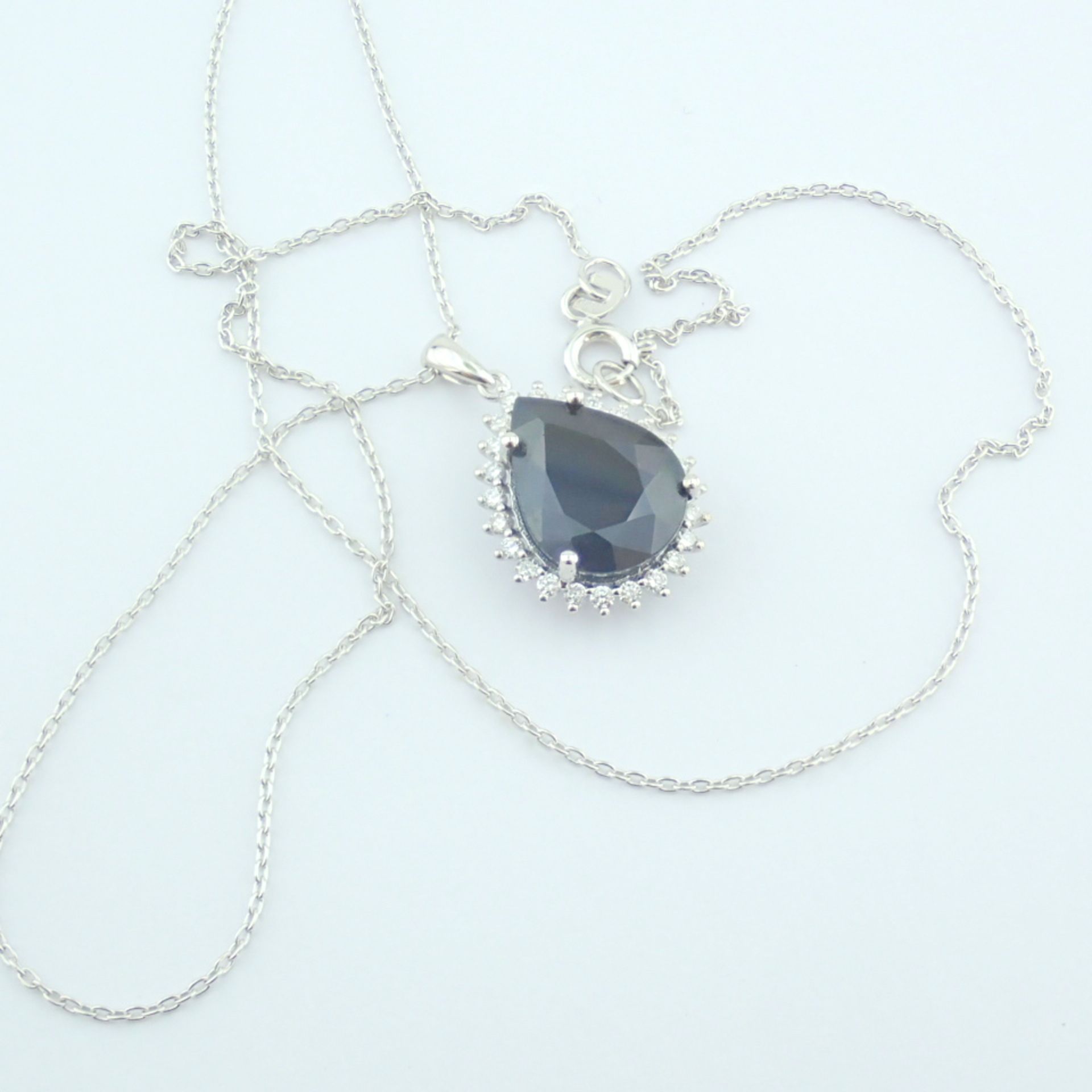 Certificated 14K White Gold Diamond & Sapphire Necklace - Image 5 of 12