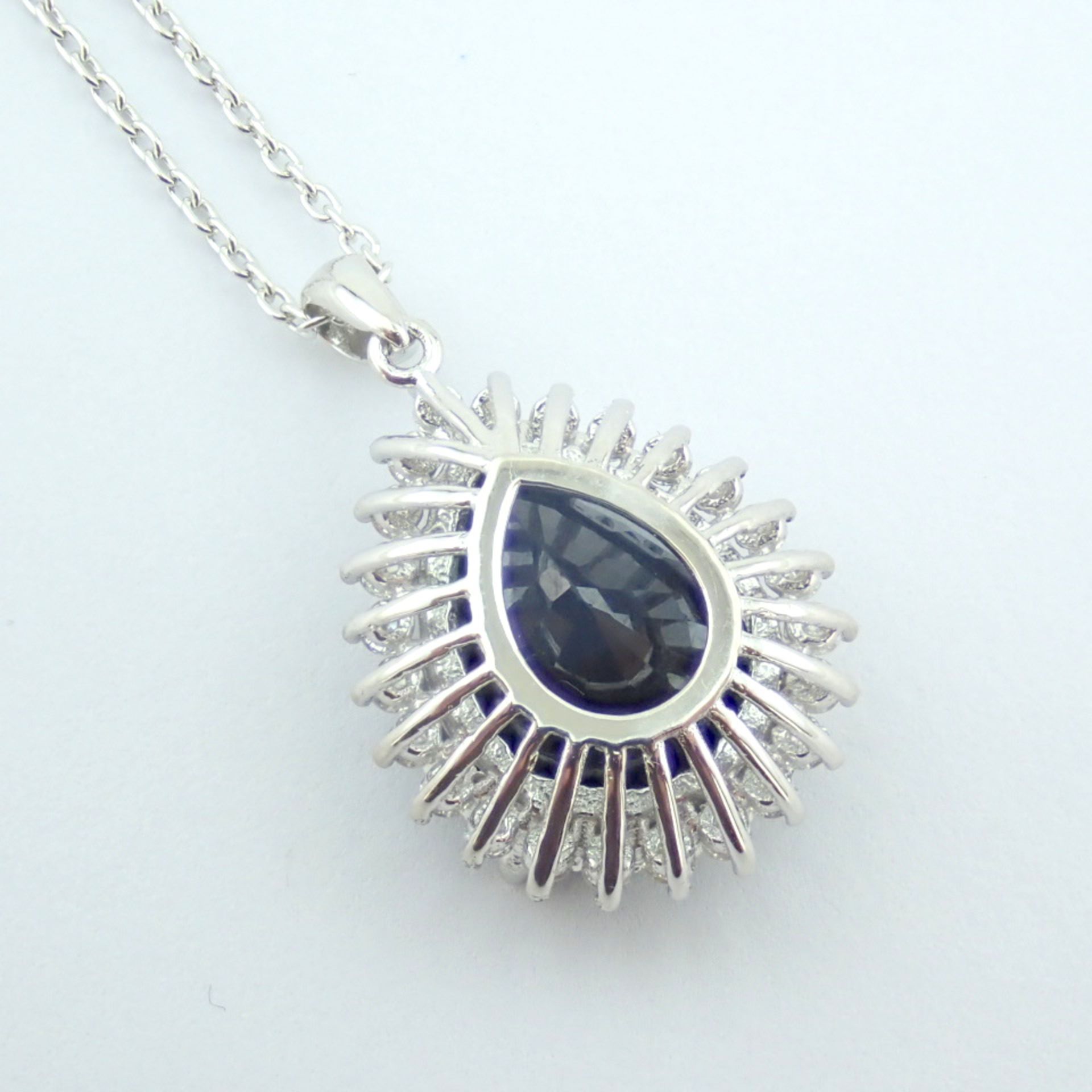 Certificated 14K White Gold Diamond & Sapphire Necklace - Image 8 of 12